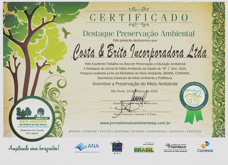 Certificado - Destaque Preservação Ambiental